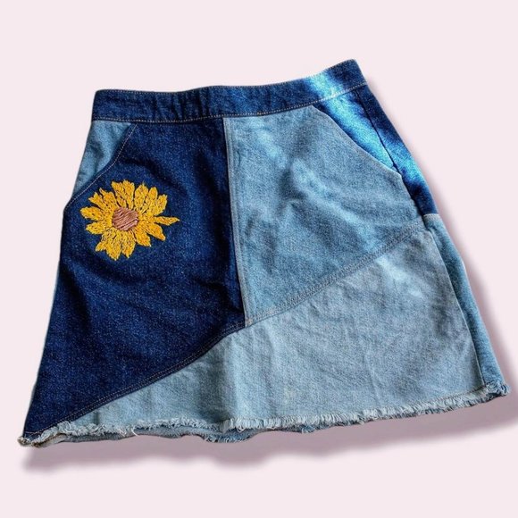 Zara Dresses & Skirts - Daisy Hand-Embroidered Jean Skirt